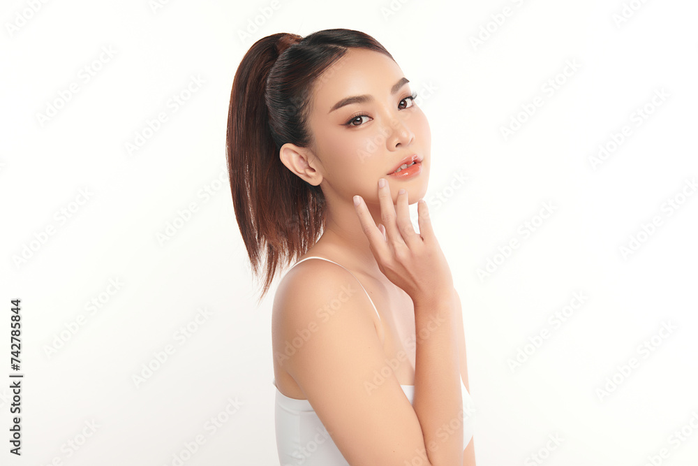 Beautiful young asian woman with clean fresh skin on white background, Face care, Facial treatment, Cosmetology, beauty and spa, Asian women portrait. Beautiful young asian woman with clean fresh skin on white background, Face care, Facial treatment, Cosmetology, beauty and spa, Asian women portrait.