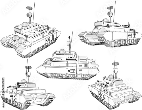 Moon and space exploration robot tank design vector illustration sketch