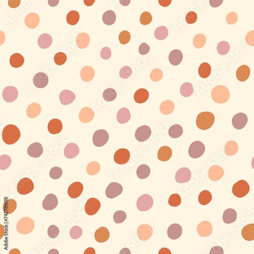Bohemian baby seamless pattern. Cute baby boho seamless pattern with simple dots. Soft colors universe surface design for kids fabric and nursery decor. Gender neutral design. Vector Illustration