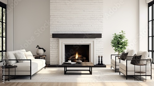 interior white brick fireplace