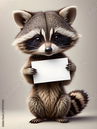 Adorable raccoon standing in the forest, showcasing its cute face and distinctive mask, against a white background