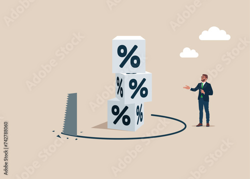 Theft, fraud and failure business. Thief sawing the floor to make collapse financial and mortgage rates. Flat vector illustration.