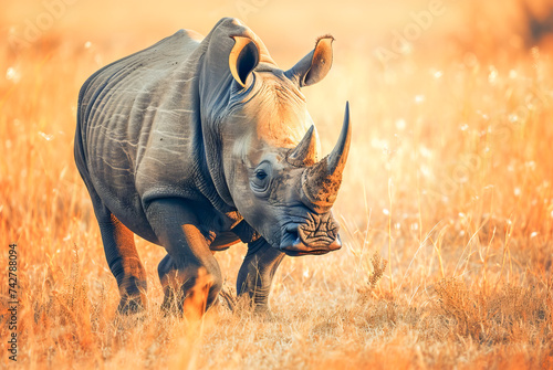 Black rhinoceros Diceros bicornis lying in the savanna, World Wildlife Day, March