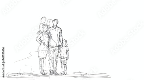 Continuous line drawing of family standing together