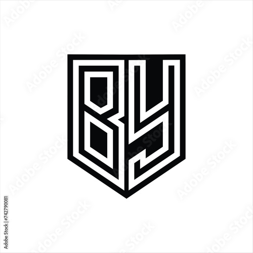 BY Letter Logo monogram shield geometric line inside shield design template
