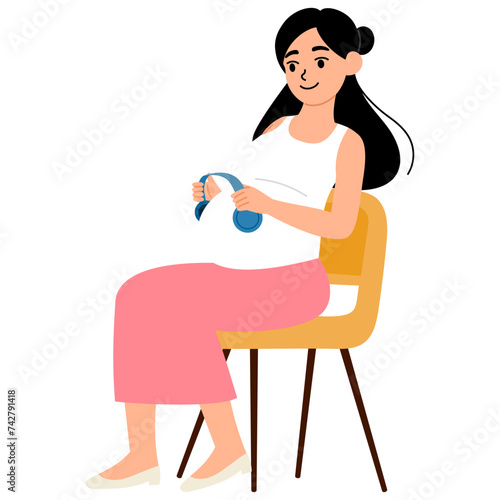 happy mother pregnancy play the music for unborn baby illustration