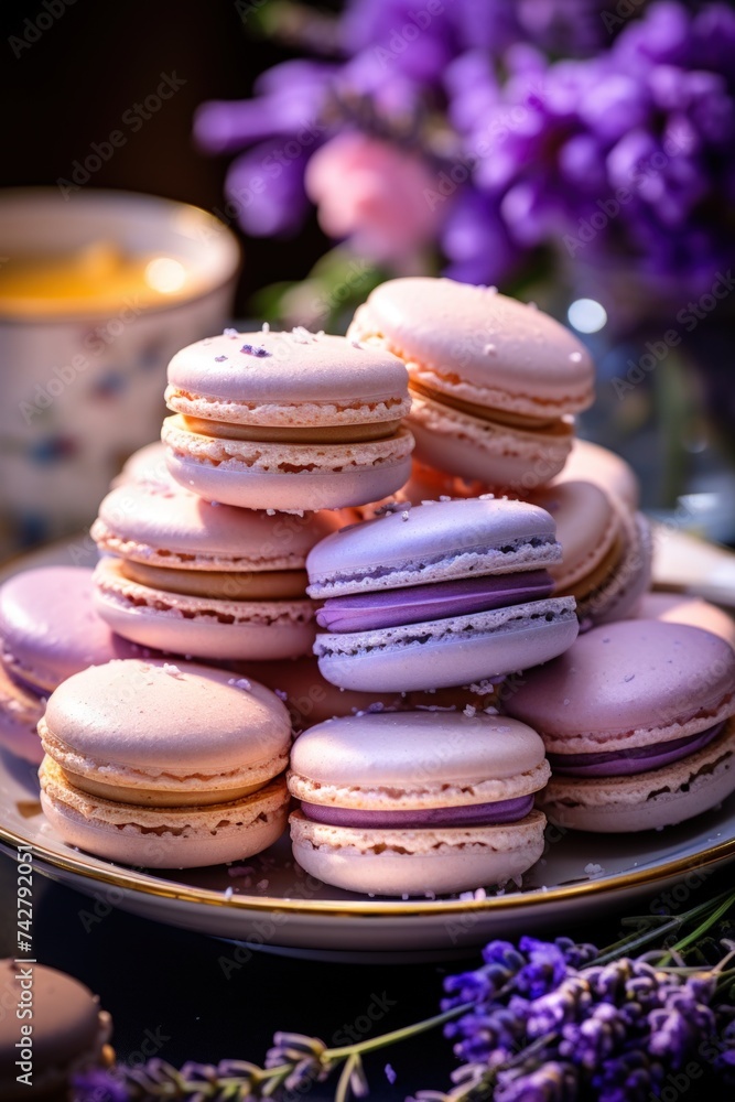 lavender honey macarons; dessert photography; best for banners, flyers, and posters