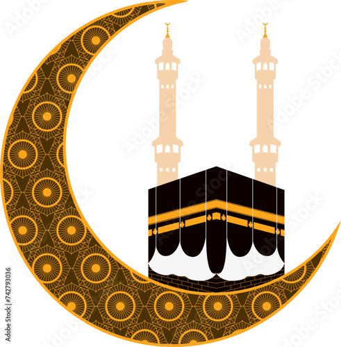 Kaabah with crescent moon