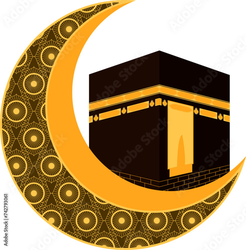 Kaabah with crescent moon