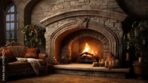 mantel arched fireplace