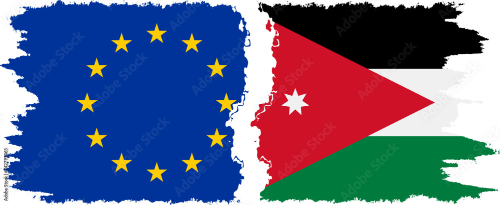 Jordan and European Union grunge flags connection vector Jordan and European Union grunge flags connection vector