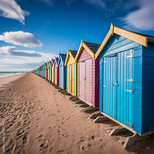 A row of colorful beach huts.