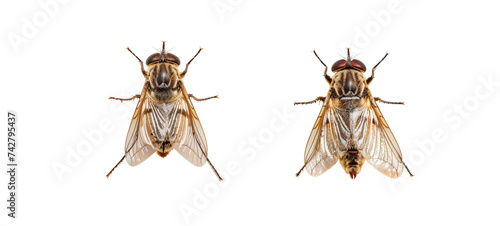 Detailed View of Two Houseflies Isolated on transparent 
