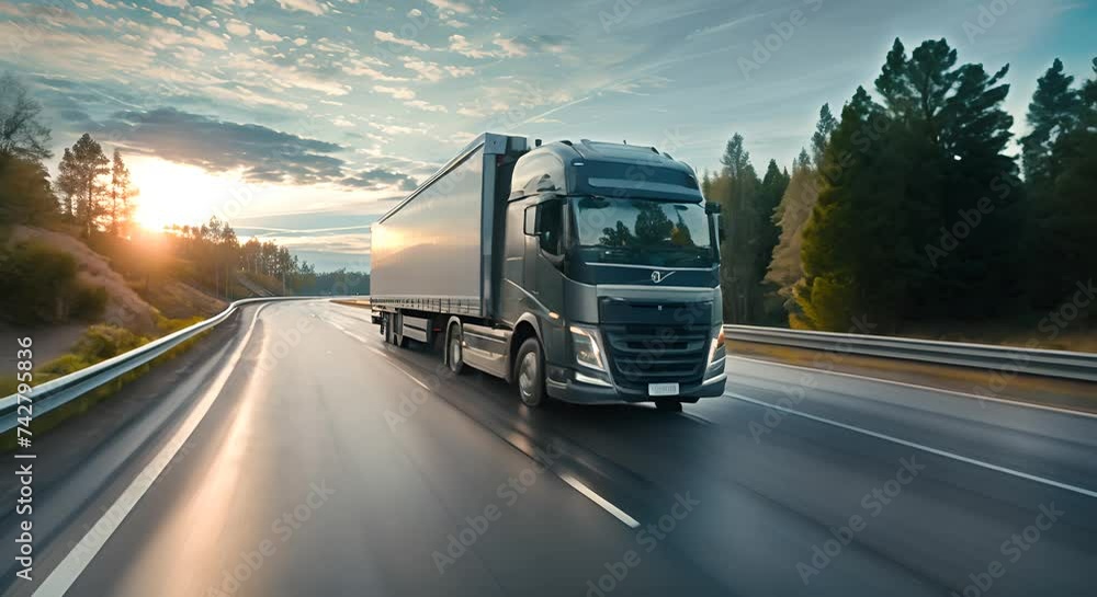 Trucks running on curved roads to transport goods. Trucks running on curved roads to transport goods.