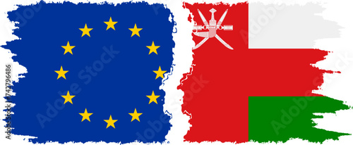 Oman and European Union grunge flags connection vector