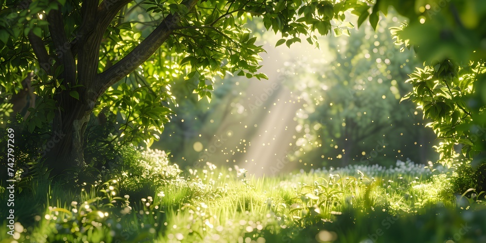 Obraz premium Trees, fresh greenery, sunlight