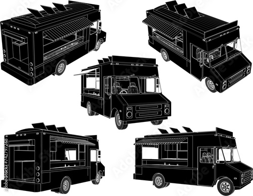 sketch vector illustration of food truck car design for selling fast food