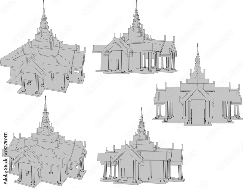 Traditional ethnic sacred temple architectural drawing design vector illustration sketch
