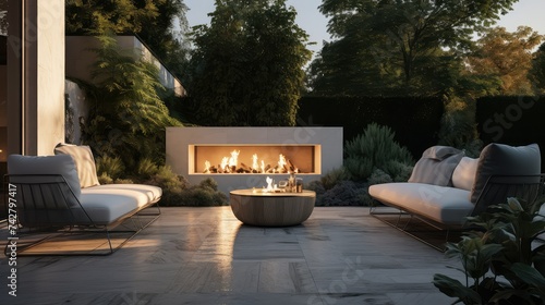 stylish luxury outdoor fireplace photo