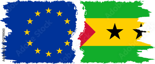 Sao Tome and Principe and European Union grunge flags connection vector