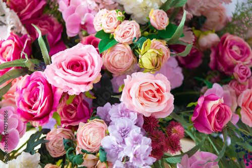 Floral colorful background. Bouquets of roses close-up.