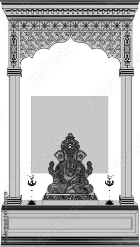 Vector illustration sketch of altar design for worshiping god goddess ganesha