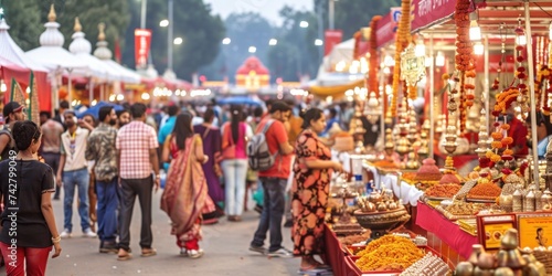 many people walk at a fair in India on Baisakhi holiday, poster photo