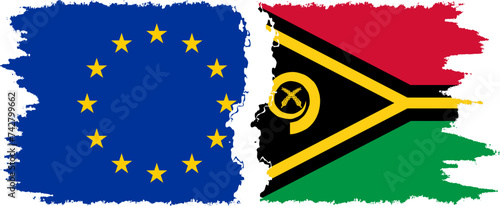 Vanuatu and European Union grunge flags connection vector