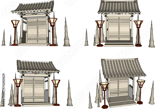 Vector illustration sketch of traditional Japanese ethnic god and goddess worship altar design