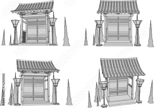 Vector illustration sketch of traditional Japanese ethnic god and goddess worship altar design