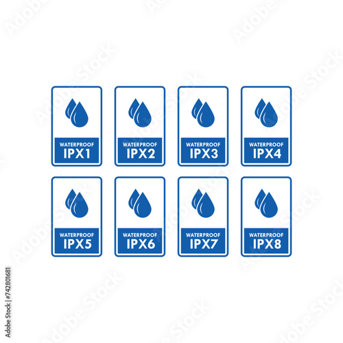Waterproof ipx logo set, Waterproof ipx label set vector graphics