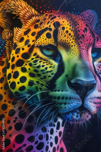 Shimmering Jaguar with Rainbow Elements