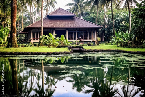 A stunning modern house nestled by the tranquil shores of a picturesque lake in Thailand, offering serene views and a peaceful retreat amidst nature's beauty.