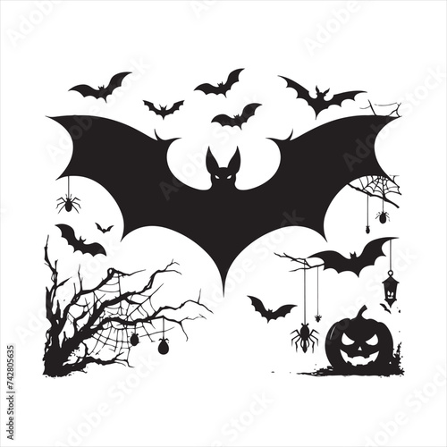 Bewitching Halloween Bat Set of Silhouette - Conjuring the Essence of Shadows with Halloween Bat - Halloween Silhouette
