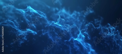 Blue glowing plasma force field in space, abstract tech background with digital elements.