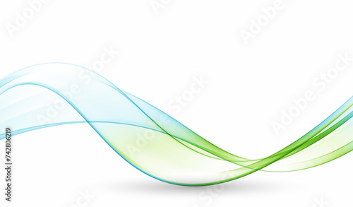 Blue and green wavy transparent wave flow on a white background.
