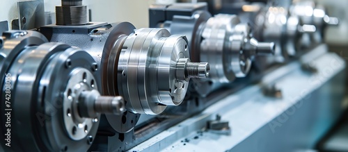 close-up of a state-of-the-art CNC lathe for manufacturing or engraving on steel and metal.
