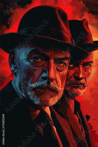 Mobsters with evil faces,  psychedelic style