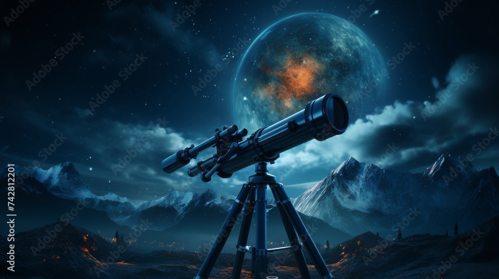 Telescope on Tripod Observing Sky Telescope on Tripod Observing Sky