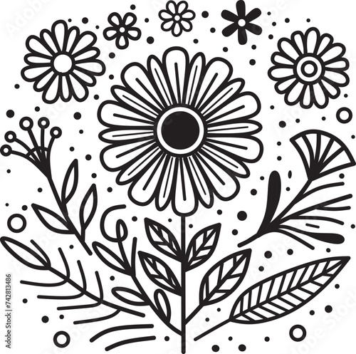 Florals Abstract   Flowers doodle art. Vector illustration in line art.