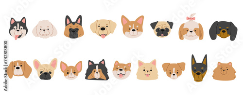 Dog Heads Collection 1 cute on a white background, vector illustration.
