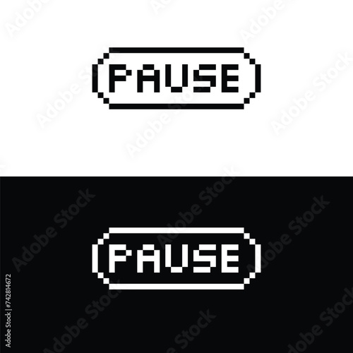 pause button 8 bit text pause Pixel art 8-bit for game 