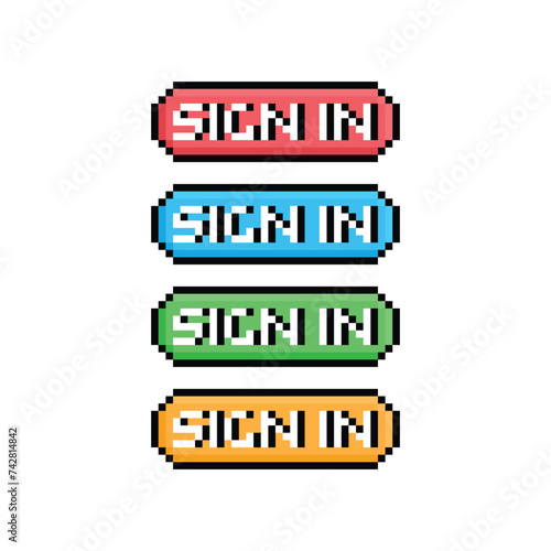 sign in button 8 bit text sign in Pixel art 8-bit for game 