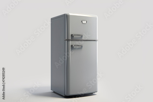 Gray silver refrigerator freezer on white background. Generative AI