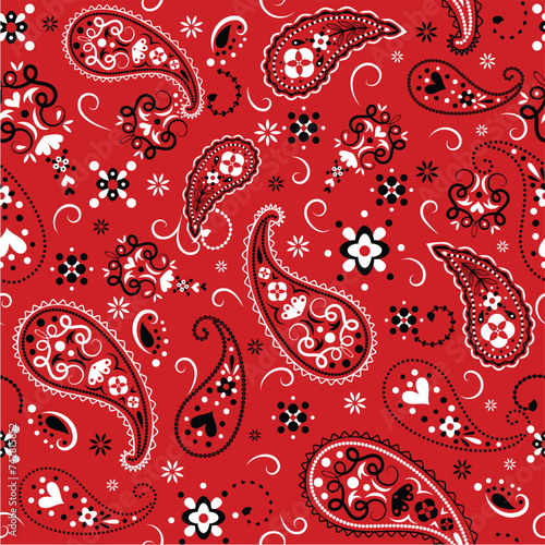 seamless Bandana pattern with red flowers