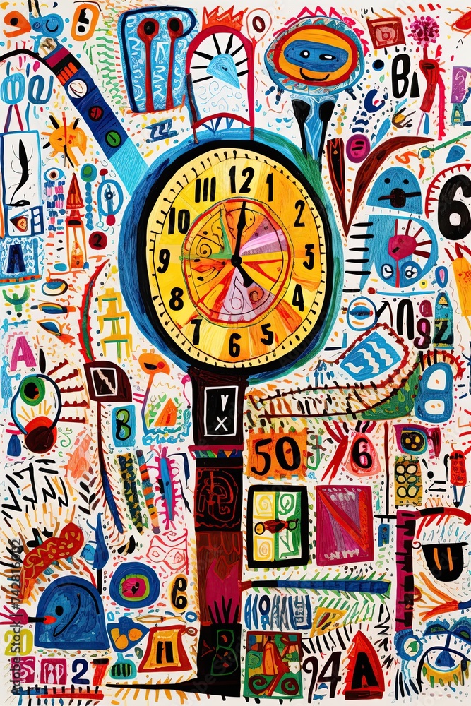 Clocks, cogs and geers in Art Brut style. Time concept. Time concept. Ai Generative