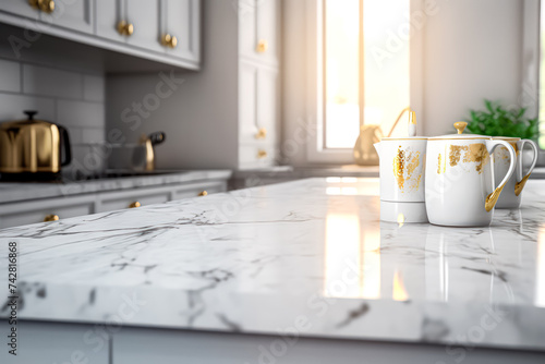 A luxurious marble kitchen background exudes elegance and sophistication, offering a sleek and timeless aesthetic for interior design and culinary inspiration. © Людмила Мазур