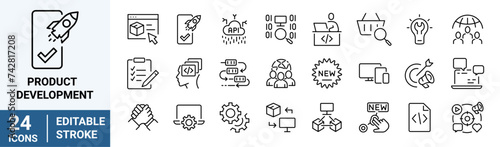 product development, Business management. Linear icon collection. Editable stroke. Vector illustration