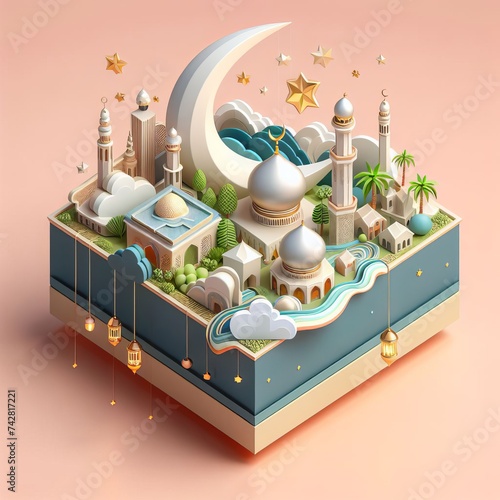 ramadan, eid al-fitr, nuzul al-Quran concept. with copy space. greeting card AI generative photo