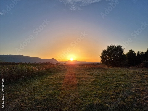 Sunset over the field in Croatia